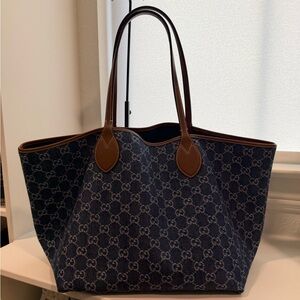 Gucci Denim Blue and Brown Tote